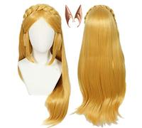 Linfairy Perruque blonde longue des femmes perruques de cosplay avec 2 oreilles elfe