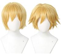 Linfairy Perruque cosplay courte blonde déguisement d'halloween perruque de chat pour hommes