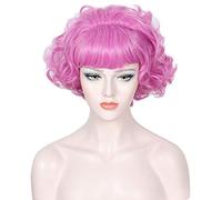 Linfairy Perruque courte bouclée rose années 50 pour femme, costume d'Halloween