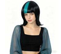Linfairy Perruque courte pour cosplay anime noire avec des pointes bleues relevées, idéale pour Halloween et les fêtes costumées unisexe