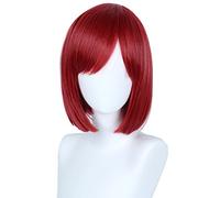 Linfairy Perruque de Cosplay Rouge Courte et Lisse Unisexe Perruque Bob Pour Costume Halloween Pour Femmes