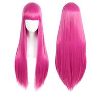 Linfairy Perruque de Princesse longue rose vif 85CM pour Costume Halloween Cosplay pour femmes