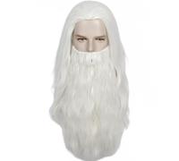 Linfairy Perruque et barbe longue blonde blanche pour cosplay Accessoires de déguisement pour homme