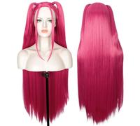 Linfairy Perruque longue et lisse pour déguisement d'Halloween fête cosplay anime unisexe (Rose, Adult)