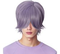 Linfairy Perruque longue et lisse pour déguisement d'Halloween fête cosplay anime unisexe (Violet mélangé)