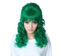 Linfairy Perruque Longue et Ondulée Grande Perruque Bouffante en Forme de Ruche Pour Femme Convient aux Costumes des années 50 et 80 (Green)