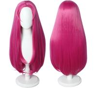 Linfairy Perruque longue et raide pour femme - Rose rouge