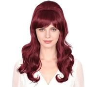 Linfairy Perruque longue ondulée Big Bouffant ruche pour femme, convient aux costumes des années 50 et 80 (rouge foncé)