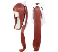 Linfairy Perruque longue pour femme avec nœud blanc pour Halloween et cosplay