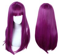 Linfairy Perruque Longue Raide Violet avec Frange