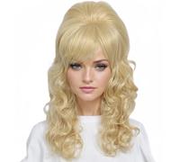Linfairy Perruque Mixte Blonde Longue et Ondulée Grande Perruque Bouffante en Forme de Ruche Pour Femme Convient aux Costumes des années 50 et 80