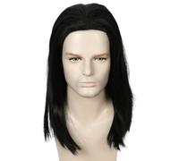 Linfairy Perruque noire courte et lisse pour déguisement d'Halloween unisexe