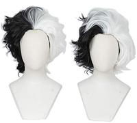 Linfairy Perruque pour femme bicolore pour costume Halloween et cosplay moitié blanche et moitié noire