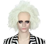 Linfairy Perruque unisexe courte chauve pour Halloween Pour adulte Argenté + vert clair