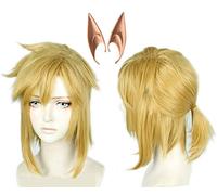 Linfairy Wig Blonde Courte Haallowen Cosplay Wig For Men Braid avec 2 Oreilles elfe