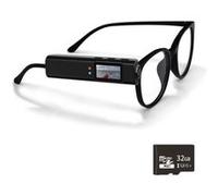 LINFE Caméra d'action haute définition, caméra pour lunettes, compatible Wi-Fi, visualisation en temps réel via l'application, enregistrement audio et vidéo, 32 Go, noir noir G