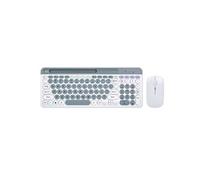 LINFE Clavier et souris sans fil Bluetooth double mode, touches rondes, touches de chargement - Blanc