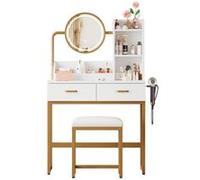 LINFE Ensemble de coiffeuse minimaliste avec éclairage LED, miroir pivotant et prise électrique, 80 × 138,5 × 40 cm, or Or