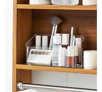 LINFIDITE Plateau de rangement pour maquillage - Plateau de salle de bain - Support de comptoir - Vitrine de maquillage - Boîte de rangement avec 9 compartiments et 2 séparateurs amovibles pour la