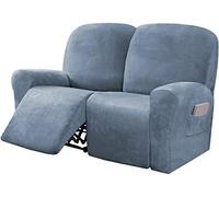 LINFKY Housse De Canapé Inclinable en Velours Extensible 6 Pièces Housses De Canapé Inclinables pour Canapé 2 Places Housses De Meubles pour Fauteuil Inclinable avec Poche Latérale (Bleu Pierre)