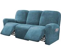 LINFKY Housse De Canapé Inclinable en Velours Extensible 8 Pièces Housses De Canapé Inclinables pour Canapé 3 Places Housses De Meubles pour Fauteuil Inclinable avec Poche Latérale (Paon Bleu)