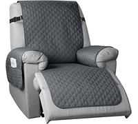 LINFKY Housse De Chaise Fauteuil Relax 1 Pièce, Housse Inclinable pour Chaise à 1 Coussins Matelassé Protecteur De Meubles pour Chien avec Support Antidérapant Et Sangle (Gris Foncé,58 cm Fauteuil)