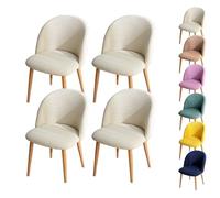LinFortune Housse de Chaise de Salle à Manger à Dossier Incurvé Ronde Housse de Tabouret Ronde à Carreaux Housse de Protection pour Chaise de Salle à Manger Salon Hôtel Crème 4 Pièces