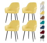 LinFortune Housse de Chaise de Salle à Manger Extensible avec Accoudoirs Et Dossier Incurvé en Velours pour Meubles de Maison Chambre à Coucher Salle à Manger Protection de Chaise Jaune 4 Pièces
