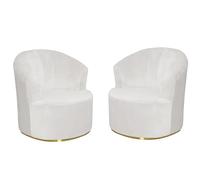 LinFortune Housse de Fauteuil Pivotant en Velours Extensible pour Fauteuil Appoint Fauteuil Club Rond Moderne (Blanc Crème 2 Pièces)