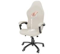LinFortune Lot de 4 Housses de Chaise de Jeu Imperméables Housses de Chaise Pivotantes Extensible de Bureau Housse de Siège avec Accoudoirs Housse de Dossier de Chaise Course Beige Et Blanc