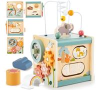 LINFUN KIDS Cube d'Activité Bébé en Bois Jeu de Activite Motricité Dactivité 6 en 1 Multijeux Jeux Montessori Cadeau pour Bébé Garçon et Fille