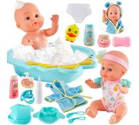 LINFUN KIDS Poupée Enfant Bébé Accessoires Poupon Baignoires Bain Jouet avec Biberon, Tétine, Poupée Vêtements, Poupon Interactif Jeu de Rôle pour Enfant Filles Garçons 3 4 5 Ans