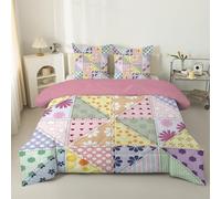 Linfye Couette 140x200 Enfant Motif Patchwork, Couette Imprimée 4 Saisons - Duvet Motif Mignon Couette Legere, Edredon Anti Allergie pour Lit 1 Personne Microfibre et 2 Taie d'oreiller 65x65 cm