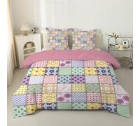 Linfye couette 140x200 Enfant Patchwork Mignon Imprimée 4 Saisons - Duvet Motif Coloré Legère, Edredon Anti Allergie pour Lit 1 Personne Microfibre 2 Taies d'Oreiller 65x65 cm