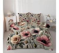 Linfye Couette 200x200 cm Fleurs Fantaisie - Couette Imprimée Plantes Grises 4 Saisons en Microfibre, Duvet Legere et Chaude, Edredon pour Lit 2 Personne avec 2 Taies d'oreiller 65x65 cm