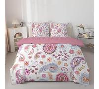 Linfye Couette 200x200 cm Motif Cachemire Rose - Couette Imprimée BohèMe 4 Saisons en Microfibre, Duvet Legere et Chaude, Edredon Réversible pour Lit 2 Personne avec 2 Taies d'oreiller 65x65 cm