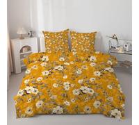 Linfye Couette 220x240 cm Fleurs Jaune Vif - Couette Imprimée Plantes Rétro 4 Saisons en Microfibre, Duvet Legere et Chaude, Edredon pour Lit 2 Personne avec 2 Taies d'oreiller 65x65 cm