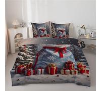 Linfye Couette 220x240 cm Flocons de Neige de NoëL - Couette Imprimée Pin 4 Saisons en Microfibre Duvet Legere et Chaude, Edredon Gris pour Lit 2 Personne avec 2 Taies d'oreiller 65x65 cm