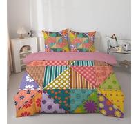 Linfye Couette 220x240 cm Floral Colorées - Couette Imprimée Plaid Patchwork 4 Saisons en Microfibre, Duvet Legere et Chaude, Edredon Réversible pour Lit 2 Personne avec 2 Taies d'oreiller 65x65 cm