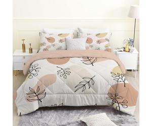 Linfye couette 220x240 cm, Plante Beige Imprimée 4 Saisons pour Lit 2 Personnes, Imprimé Moderne Edredon Legère, Réversible sans Housses et 2 Taies d'Oreiller 65x65 cm