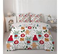 Linfye Couette 260x240 cm DéCorations de NoëL - Couette Imprimée Bonnet de PèRe NoëL 4 Saisons en Microfibre Duvet 240x260 Chaud, Edredon Blanc pour Lit 2 Personnes avec 2 Taies d'oreiller 65x65 cm