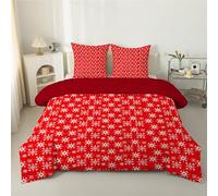 Linfye Couette 260x240 cm Motif Flocon de Neige, Couette 240x260 Imprimée 4 Saisons pour Lit 2 Personnes - Duvet Chaud Ethnique, Édredon sans Housse et 2 Taie d'oreiller 65x65 cm, éCarlate - F63