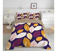 Linfye Couette 260x240 Feuilles De Couleur Couette Imprimée en Microfibre Edredon 4 Saisons Couette 2 Personnes en Machine Couette Réversible et 2 Taie d'oreiller 65x65 cm