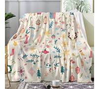 Linfye Couverture Flanelle Plaid Polaire 150x200 cm Chaussette de NoëL - Plaid Epais et Chaud avec Flocons Neige Jeté de Canapé, Double Lit 1 Personne - 280 GSM Couverture Doux et Moelleuse - Beige