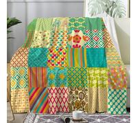 Linfye Couverture Flanelle Plaid Polaire 150x200 cm Patchwork Floral - Plaid Epais et Chaud avec Géométrique Jeté de Canapé, Double Lit 1 Personne - 280 GSM Couverture Doux et Moelleuse - Vintage
