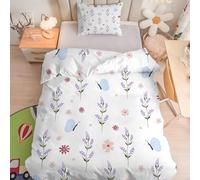 Linfye Housse de Couette 120x150 cm Enfant Floral Blanc Parure de Lit 1 Personne avec Taie d'oreiller 40x60 cm, Papillon Bleu Réversible Sets de Housse Couette en Microfibre Ensemble de Literie