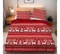 Linfye Housse de Couette 200x200 Rayures de Renne avec 2 Taies d’Oreiller 65x65 cm, Parure de Lit 2 Personne Imprimée Flocons De Neige - Ensemble Housse Couette avec Fermeture Éclair - éCarlate C10