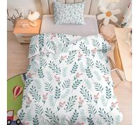 Linfye Parure de lit pour Enfant et BéBé Feuilles Blanches Housse de Couette 100x135 cm Bebe et Taie d'oreiller 40x60 cm, Vert Rose Réversible Ensemble de Literie Linge de Lit pour Tout-Petits