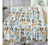 Linfye Plaid Couverture Polaire Flanelle Animaux de forêt 130x150 cm - Plaid Doux et Chaud avec Blanc, Jeté de Canapé, Lit 1 Personne, Bureau - 280 GSM Couverture Epais et Moelleuse - Cartoon