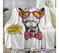 Linfye Plaid Flanelle Couverture Polaire 220x240 cm Girafe dessinée - Grand Plaid Epais et Chaud avec Cœur Jeté de Canapé, Lit 2 Personne, Salon - 280 GSM Couverture Doux et Moelleuse - Artistique